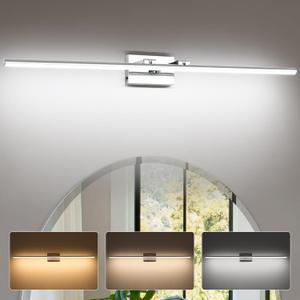 LED Bathroom Vanity Light, Modern Bathroom Light Fixture Over Mirror (3000K/4000K/6000K, Dimmable), Vanity Light Bar with Angle Adjustable, 48 Inch, Chrome