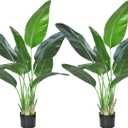 HAIHONG 2Packs 4FT Artificial Bird of Paradise Plant,Faux Palm Tree Potted Plant with Real Touch Leaves,Fake Trees for Home Living Room Office Indoor Outdoor Decor(4 FT-2Packs)