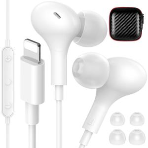 iMangoo for MFi-Certified Lightning Wired Earbuds for Apple, Magnetic in Ear Buds Headphones with HiFi Bass,3 Ear Tips Mic Corded Earphones for Gym, Commuting for iPhone 14 Plus 13 12 11 Pro Max White