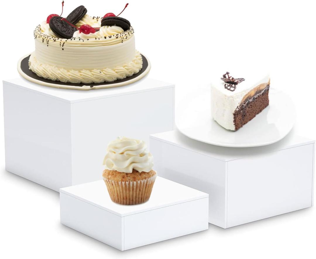 Acrylic Cake Stand Display Riser Set(4 inch,5 inch,6 inch), 3-Piece Dessert and Candy Pedestal Stands for Party Decoration (white)