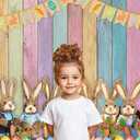 6x8FT Easter Backdrop Colorful Wood Backdrop for Photography Rabbit Eggs Grass Spring Background Banner Easter Party Decoration Kids Birthday Baby Shower Photo Booth Props (6X8FT)