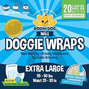 Bodhi Dog Disposable Male Dog Diapers - Super Absorbent, Leak-Proof Pee Wraps - Adjustable Fit, Comfortable Design, Advanced Moisture Control, and Wetness Indicator - Extra Large (16 Count)
