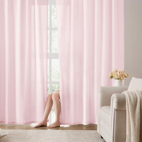 HOMEIDEAS Non-See-Through Light Pink Privacy Semi Sheer Curtains 84 Inches Long 2 Panels Set Light Filtering Curtains for Living Room Bedroom Nursery Drapes,W52xL84