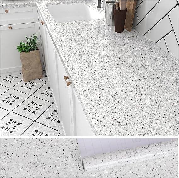 VEELIKE White Granite Contact Paper for Countertops Waterproof Peel and Stick Countertop Contact Paper 24''x118'' Self Adhesive Vinyl Countertop Wrap Granite Marble Wallpaper for Kitchen Bathroom