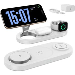 2026 "Mdrndock Magnetic 3 in 1 Charging Station Apple,Foldable Wireless Charger Stand for Mag-Safe for iPhone 17/16/15/14/13/12/Pro Max/Pro/Mini/Plus,Apple Watch Series, Air Pods pro/2/3/4 (White)