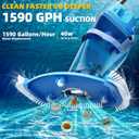 Cordless Pool Vacuum Above & Inground Pools, Powerful 1590 GPH Suction,Handheld Telescopic Pole up to 85.45", 1H Runtime, 2L Debris Bin, Rechargeable Pool Cleaner for Spas & Hot Tubs