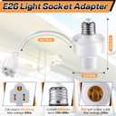 Enhon 1 Pcs 3 in 1 Light Socket Outlet Adapter, E26 Light Socket to Plug Adapter with Extension Cord, 3 Prong Bulb Outlet Converter for Indoor Outdoor Garage, Porch, Patio, Camera, LED Strip (White)