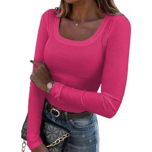 Zeagoo Women's Long Sleeve Scoop Neck Shirts Casual Slim Fit Rib Knit Tops Summer Fall Basic Business Work Tee, S