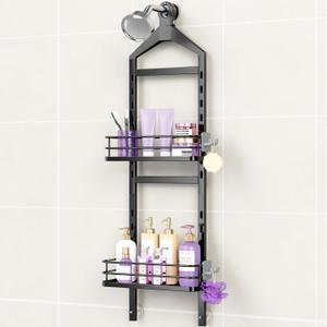 ODesign 2 Tier Height-Adjustable Shower Caddy Hanging Anti-Swing-Over The Shower Head Caddy-Shower Storage Organizer Bathroom Shelves Basket Rack Shower Caddies-Black