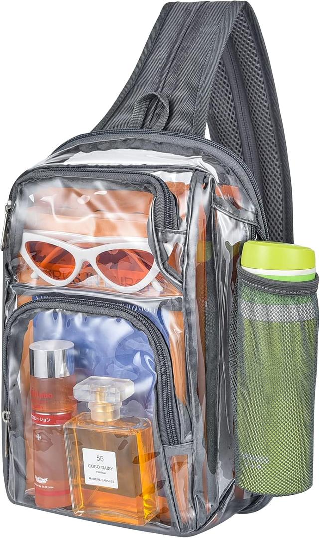 Busiuw Clear Backpack Stadium Approved Sling Bag with Adjustable Reinforced Straps, 3 in 1 Crossbody Bag for Festivals and Games (Grey)