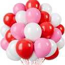 Red and Pink Latex Balloons, 50pcs 12 Inches Red White Pink Balloons with 1 Ribbon for Valentines, Wedding, Birthday Party Decorations