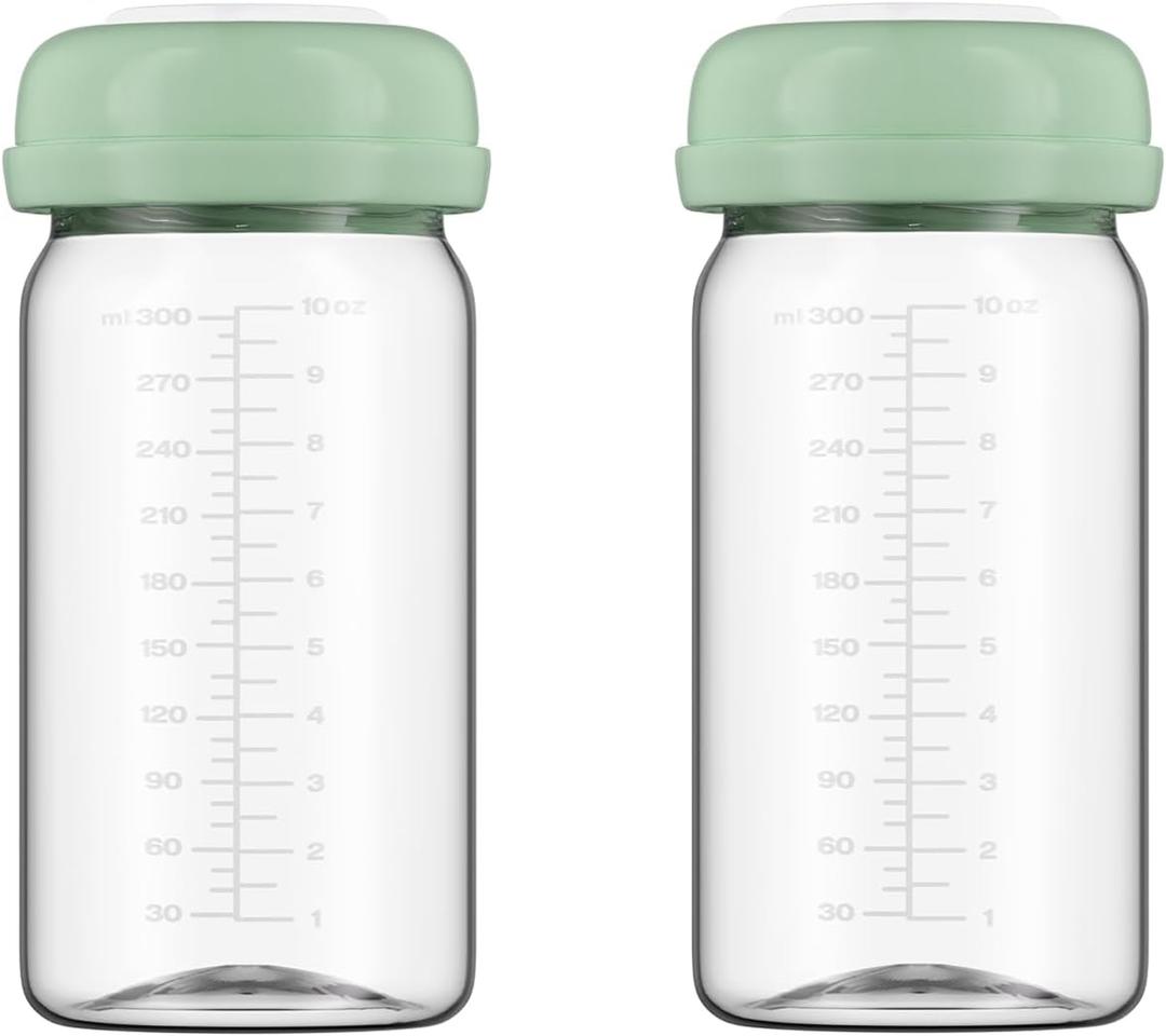 Breastmilk Storage Bottles Collection Bottles, 10oz Wide-Neck Breast Milk Container Compatible for Spectra S1 S2 SG Motif Luna Breast Pumps, Fit for 22oz Breast Milk Cooler & Fridge, 2 Packs