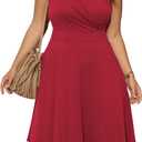 POSESHE Womens Plus Size Dresses Sleeveless Wrap V-Neck Sundress Casual Summer Wedding Guest Cocktail Dress with Pockets (XX-Large Plus, 06-dark Red)