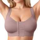 BRABIC Front Closure Post Surgery Compression Bras for Women Mastectomy Bra with Adjustable Straps Wirefree Bra (XX-Large, Purple Brown)