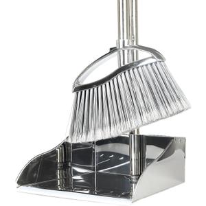 Metal Dustpan and Heavy Duty Broom Set, Stand Up Dustpan with Outdoor Stiff Bristles Broom for Hardwood Patio Room Office Floor Sweeping