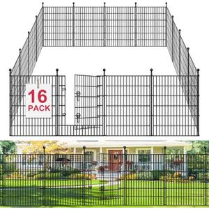 16 Panels Decorative Garden Fence, 32in(H) X 34.7ft(L) No Dig Animal Barrier Fencing, Rustproof Metal Garden Fence Panels with Gate, Dog Fence Outdoor for Yard