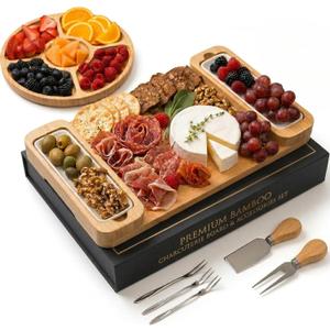 Charcuterie Boards - Large Bamboo Cheese Board Gift Set with Serving Tray, Knives & Bowls for Meat, Cheese & Crackers - House Warming Gifts New Home, Wedding Gift for Couple, Birthday Gifts for Women