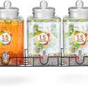 Honeydak 1.5 Gallon Glass Beverage Dispenser with Stand Stainless Steel Spigot Glass Lid Clear Iced Juice Container Leakproof Drink Dispenser Countertop Lemonade Water Jar for Wedding Party (3 Pack)
