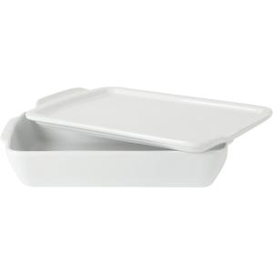 Gibson Home Gracious Dining 2.6-Qt White Stoneware Covered Baking Dish w/Multi-Purpose Lid  12.7" x 9" Rectangular Oven Safe Casserole, Lasagna & Roasting Baker, Lid Doubles as Serveware or Trivet