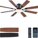 JSAITEE 60Inch Ceiling Fan with Lights and Remotes, Large Low Profile Flush Mount Ceiling Fans,DC Reversible Motor, 3CCT Dimmable,Noiseless,Dual Finish, Brown 6 Speeds Ceiling Fan for Indoor/Outdoor