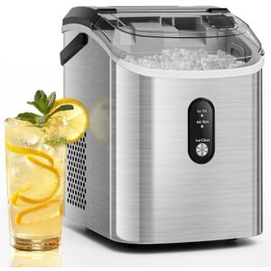 Antarctic Star Nugget Ice Makers Countertop with Auto-Cleaning, 35lbs/Day, Portable Sonic Ice Machine with Handle, Basket and Scoop for Home/Kitchen/Office/Camping(Stainless Steel Silver)