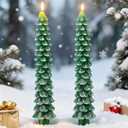 Christmas Tree Shaped Taper Candles, 9.84 Inch Unscented Tree Candle Decorative Christmas Candles for Dining Table Decor, Home Party, Festive Gift, New Year Celebration, 2PCS, Green with White Trim