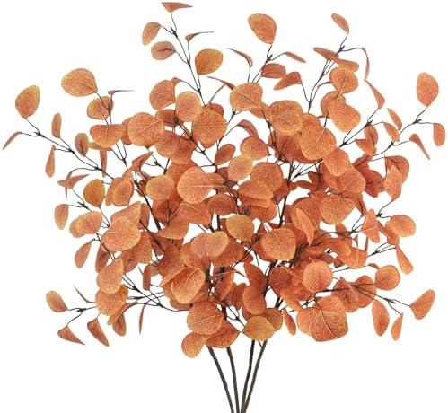 Tepaler 4Pcs Artificial Eucalyptus Leaves Stems 33.8‘’ Eucalyptus Branches Fake Poinsettia Flowers Faux Plants for Home Table Fireplace Party Wedding Thanksgiving Décor