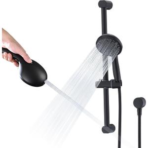 Hand Shower with Slide Bar, High Pressure 10 Setting Handheld Shower Head, Adjustable Height 24" Slide Bar, Wall Supply Elbow and 6.6ft Extra Long Shower Hose - Matte Black