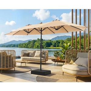 SUPERJARE 13FT Outdoor Patio Umbrella with Base Included, Double Sided Pool Umbrellas with Fade Resistant Canopy, Large Table Umbrella for Deck, Market, Backyard - Beige