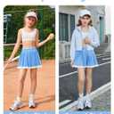 Haloumoning Girls Pleated Tennis Skirts with Shorts Kids High Waisted Athletic Skorts Golf Skirt with Pockets 5-14 Years (Blue)