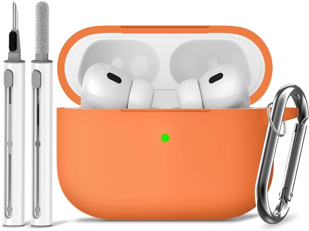 Ljusmicker for AirPods Pro Case Cover with Cleaner Kit,Soft Silicone Protective Cases for AirPod Pro 2nd/1st Generation for Women Men,AirPods Pro 2 Case Accessories with Keychain-Orange