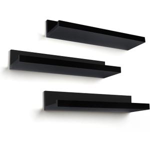 Americanflat 14" Floating Shelves for Wall - Set of 3 - Made of Engineered Wood with Lipped Ledge - Floating Wall Shelves for Bedroom, Bathroom, Kitchen, Office, and Living Room - Black