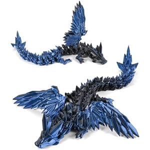 GemmiCho 3D Printed Dragon with Wings, 11" 3D Printed Dragon, 3D Dragon for Stress Relief, Perfect Desk Decor & Collectible for 3D Printing Animals (Dark Blue)