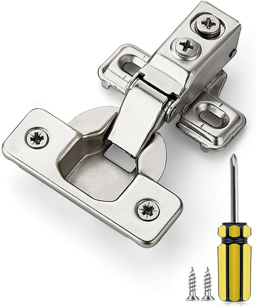 Ravinte 20 Pack 10 Pairs 1/2 Inch Overlay Brushed Nickel Short Arm Kitchen Cabinet Hinges,Soft Close 105 Degree Concealed Hinges with Screwdriver and Mounting Screws Used for Face Frame Door