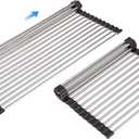 Large Telescopic Drain Rack Roll Up Rack Heat-Resistant Dish Drainer Kitchen Sink Rack Over the Sink Dish Drying Rack Stainless Steel Dish Rack (18 Tube 21.25''x12.79'')