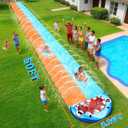 50FT Extra Long Slip Lawn Water Slide for Kids Adults, XXXL Giant Heavy Duty Outdoor Racing Slide Toy with Sprinkler N 2 Inflatable Bodyboards, Double Lane Backyard Summer Play Slip Toy with Crash Pad