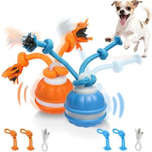 2PCS Interactive Dog Toys Dog Ball,Automatic Rolling and Bouncing Moving Dog Toy,Squeaky Rolling Balls with Flashing Light,USB Rechargeable Chew Toys for Puppy Small Dogs, Pet Ball to Keep Them Busy (1 Orange+1 Blue)