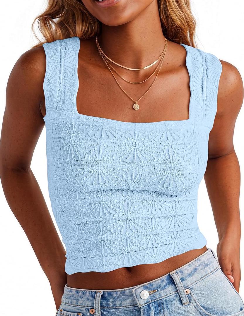 Crop Tank Tops for Women Square Neck Summer Top Wide Strap Tank Top (S)