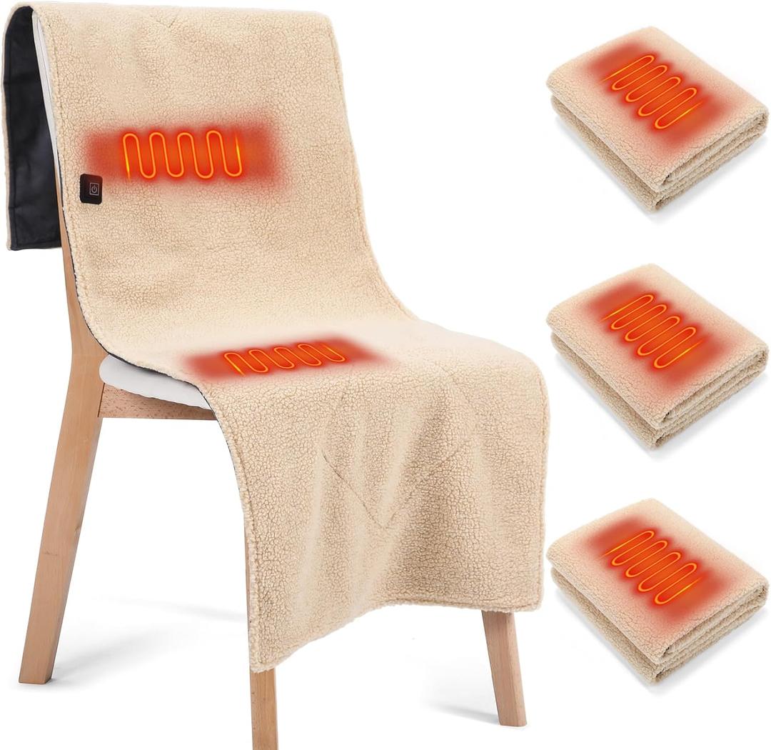 HunnmingRe 3 Pcs Heated Pad for Camping Chair Couch Sofa 53 x 19 Inch Soft Electric Heated Mat with Adjustable 3 Heat Levels (113f -149f) (Khaki)