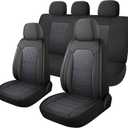 CAROMOP Premium PU Leather&Flannel Car Seat Covers Full Seats,Split Bench Compatible Car Interior Covers, Universal Fit Most Car Sedan Truck SUV(5-Seat Black/Grey)