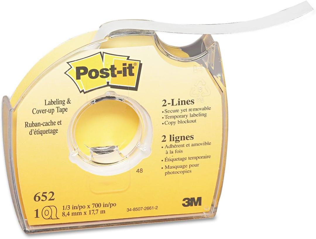3M 652 Post-It Labeling/Cover-Up Tape, Non-Refillable, 1/3-Inch x 700-Inch Roll, 1/EA