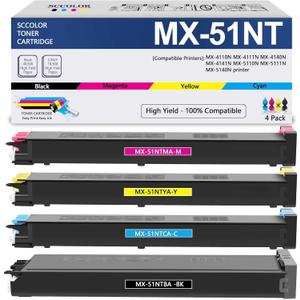MX-51NT MX51NT Toner Cartridge Compatible MX-51NT MX-51NTBA MX-51NTCA MX-51NTMA MX-51NTYA Replacement for Sharp MX-5110N MX-5111N MX-5140N MX-5141N MX-4110N MX-4111N MX-4140N MX-4141N