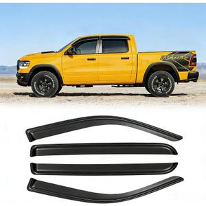 Window Rain Guards for 2019-2025 Dodge Ram 1500 Crew Cab(New Body Style), Window Visor Vent Wind Shade Deflector Rain Shield Protector Sun Visor 2020 2021 2022 2023 2024, Tape-on/Outside-Mount, 4PCS