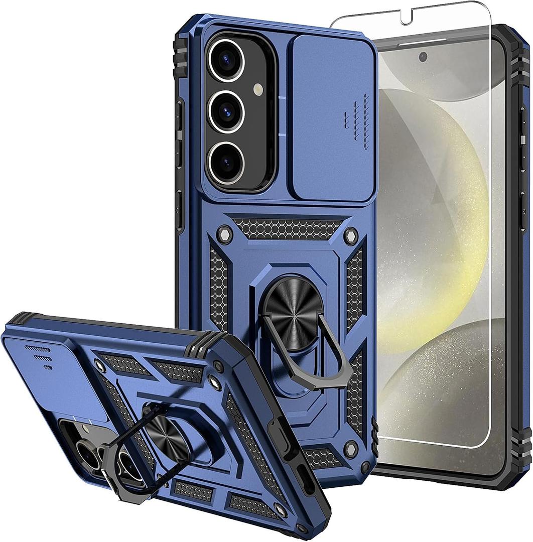 for Samsung Galaxy S25 Case,Galaxy S24 Case,with Screen Protectors and Camera Cover,[Military Grade] 16ft.Drop Tested Cover with Magnetic Kickstand Protective Case for Galaxy S25, Blue
