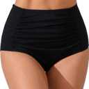 JOYBIK Womens High Waisted Full Ruched Bikini Swim Bottoms Tummy Control Full Coverage Swimsuit Bottoms (Black, M)