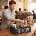 Coffee Bar Organizer Caddy, Black Wood, 3 Compartments, 11.8x7.8x3.1 Inches, Kitchen Counter Storage