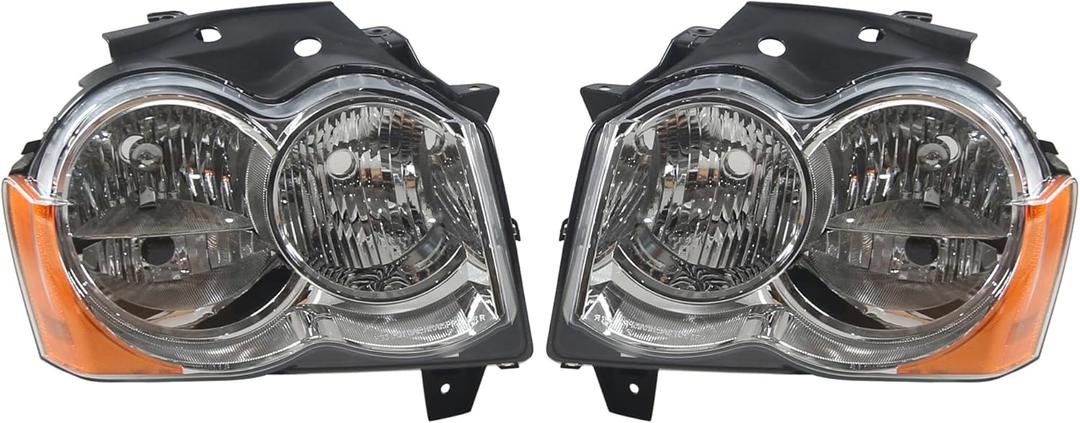 Headlight Assembly Compatible for Jeep Grand Cherokee 2008-2010 Chrome Housing Headlamp Assembly (without Bulbs)
