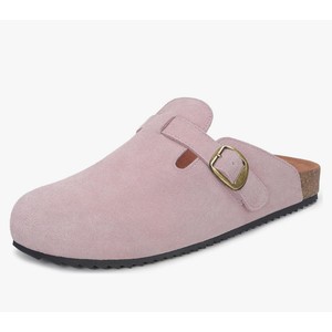Womens Suede Clogs Mens Genuine Leather Mules Cork Footbed Sandals with Arch Support Size 38 Pink