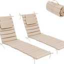 Crestlive Products Chaise Lounge Cushion Outdoor Set of 2, Waterproof Foldable Pool Lounge Chair Cushions with Straps, Lounger Cushions for Outdoor Furniture, Patio, Lawn, 71''Lx21''W (Beige)