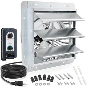 12 inch Shutter Exhaust Fan with Speed & Thermostat Control, 1400 SQ. Ft Coverage Area, 960 CFM, Upgrade Wall Mount Attic Vent Fan for Greenhouse, Garage, Chicken Coops Ventilation Fans